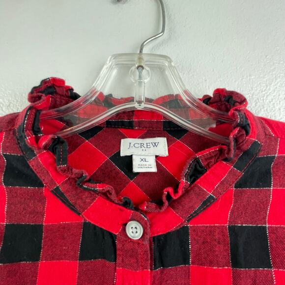 J. CREW Red Black Buffalo Check Plaid Pattern Button Down Womens XL Christmas - Picture 2 of 13
